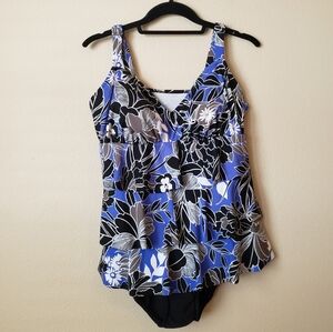 Tropical Floral Tiered Ruffle One Piece Adjustable Strap Swimsuit Size: …